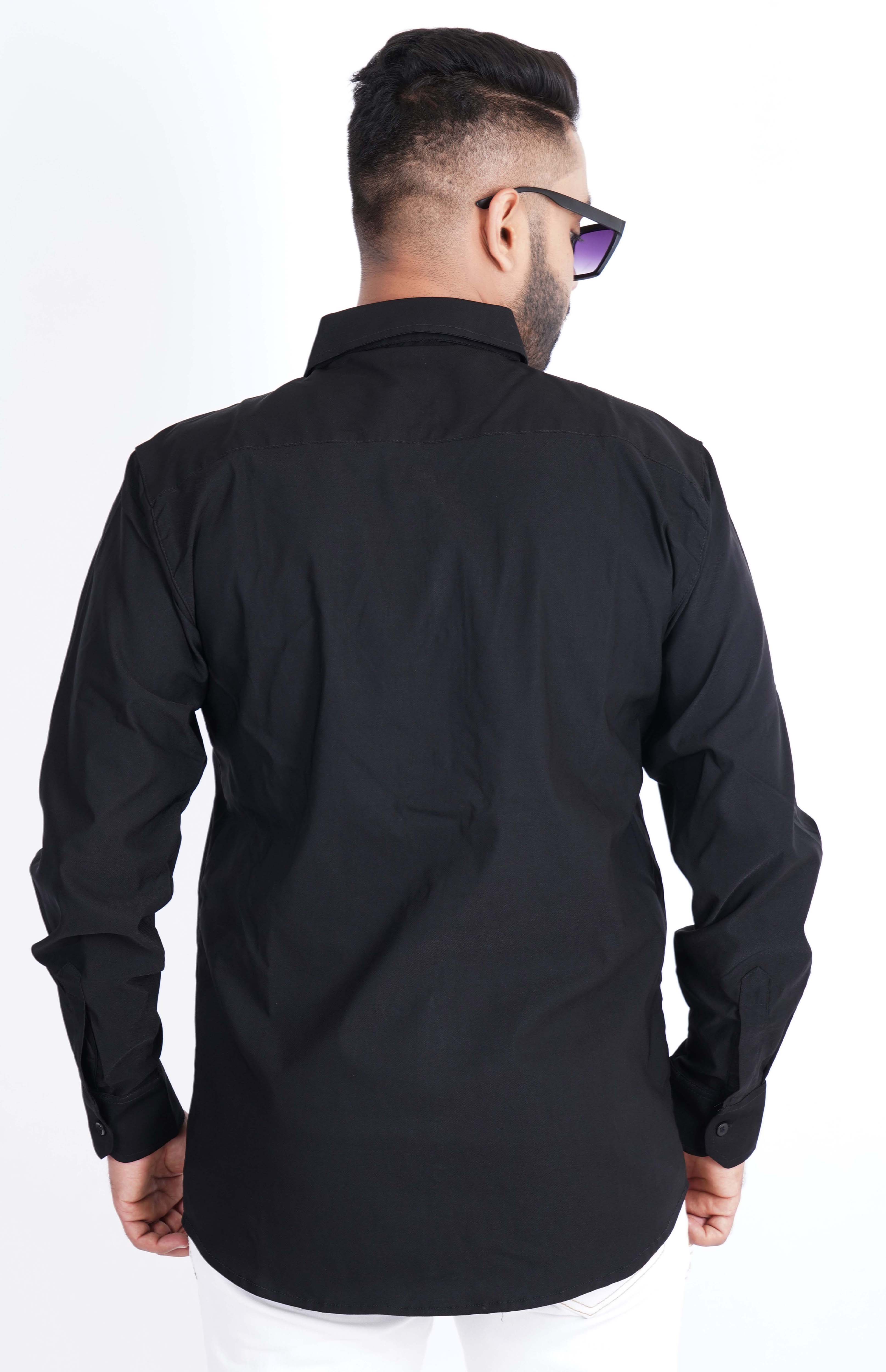 Ultra Black Lycra Four way Stretchable Plain Shirt