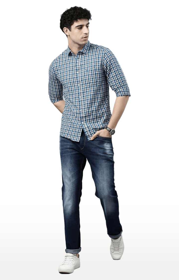 Men's Blue Cotton Checked Casual Shirt