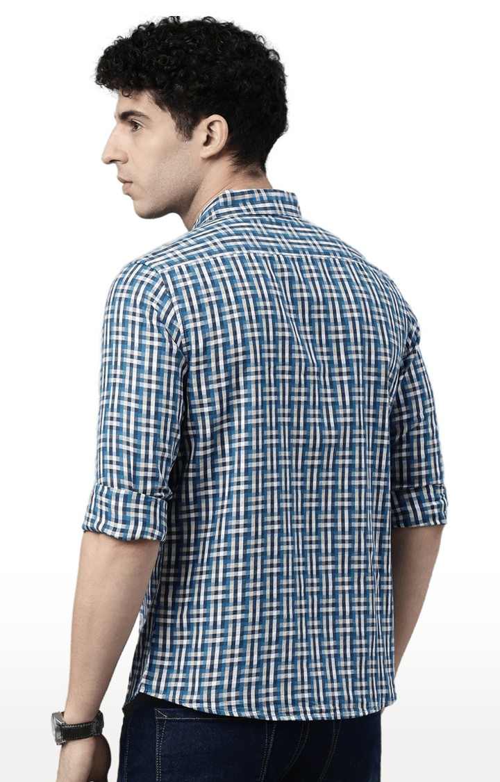 Men's Blue Cotton Checked Casual Shirt