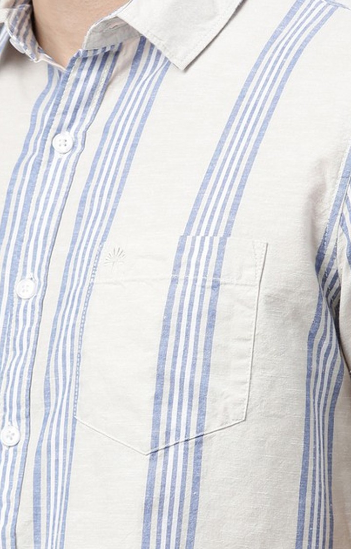 Chennis | Men's Beige Cotton Striped Casual Shirt 4