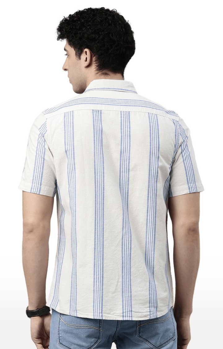 Chennis | Men's Beige Cotton Striped Casual Shirt 3