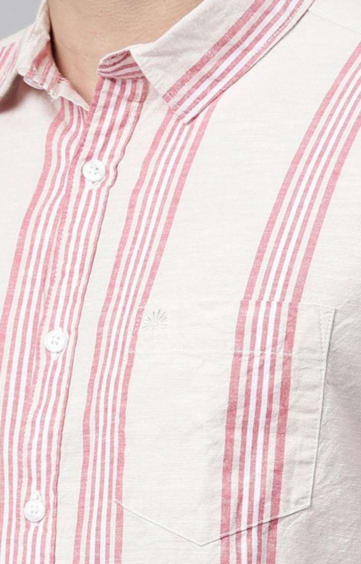 Chennis | Men's Pink Cotton Striped Casual Shirt 4