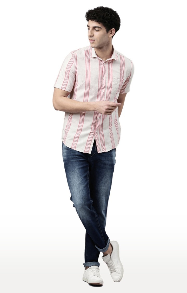 Chennis | Men's Pink Cotton Striped Casual Shirt 1