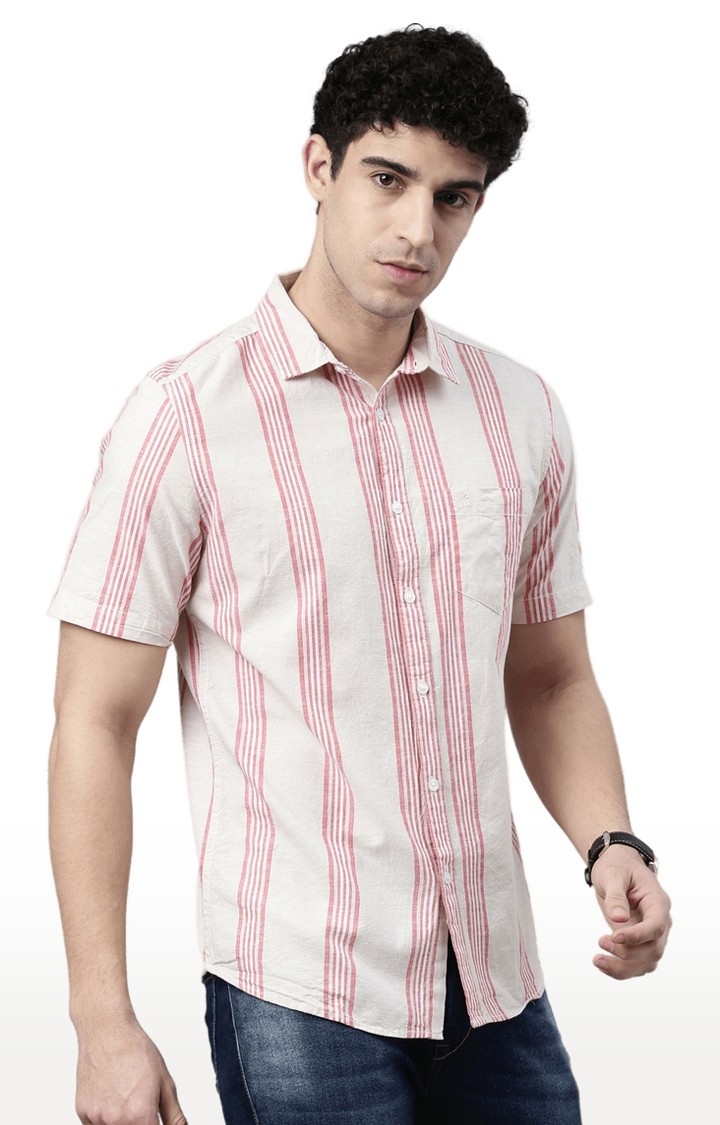 Chennis | Men's Pink Cotton Striped Casual Shirt 2