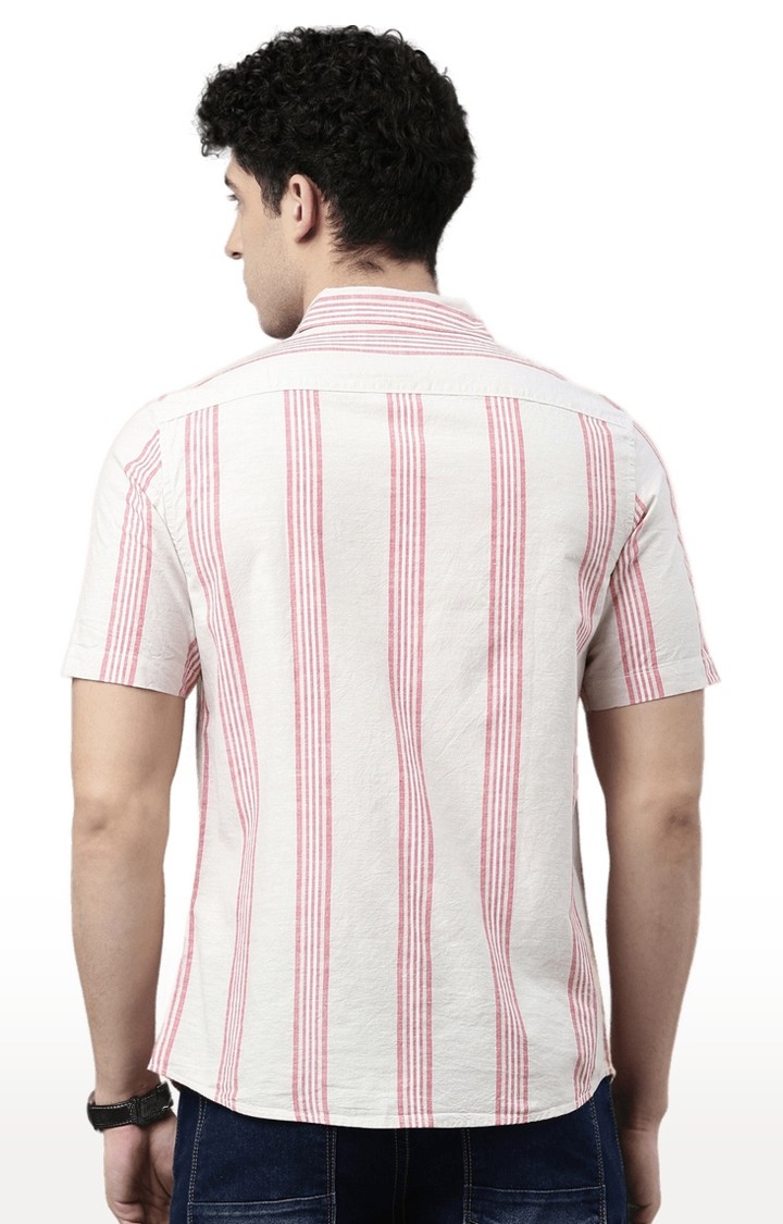 Chennis | Men's Pink Cotton Striped Casual Shirt 3