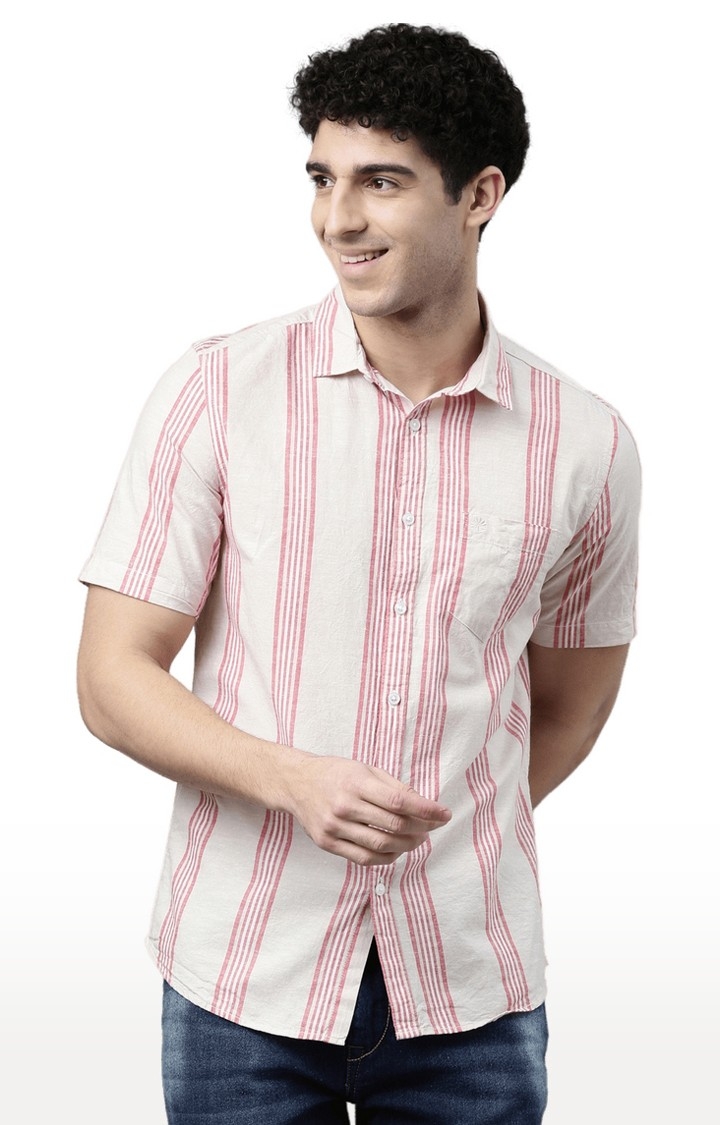 Chennis | Men's Pink Cotton Striped Casual Shirt 0