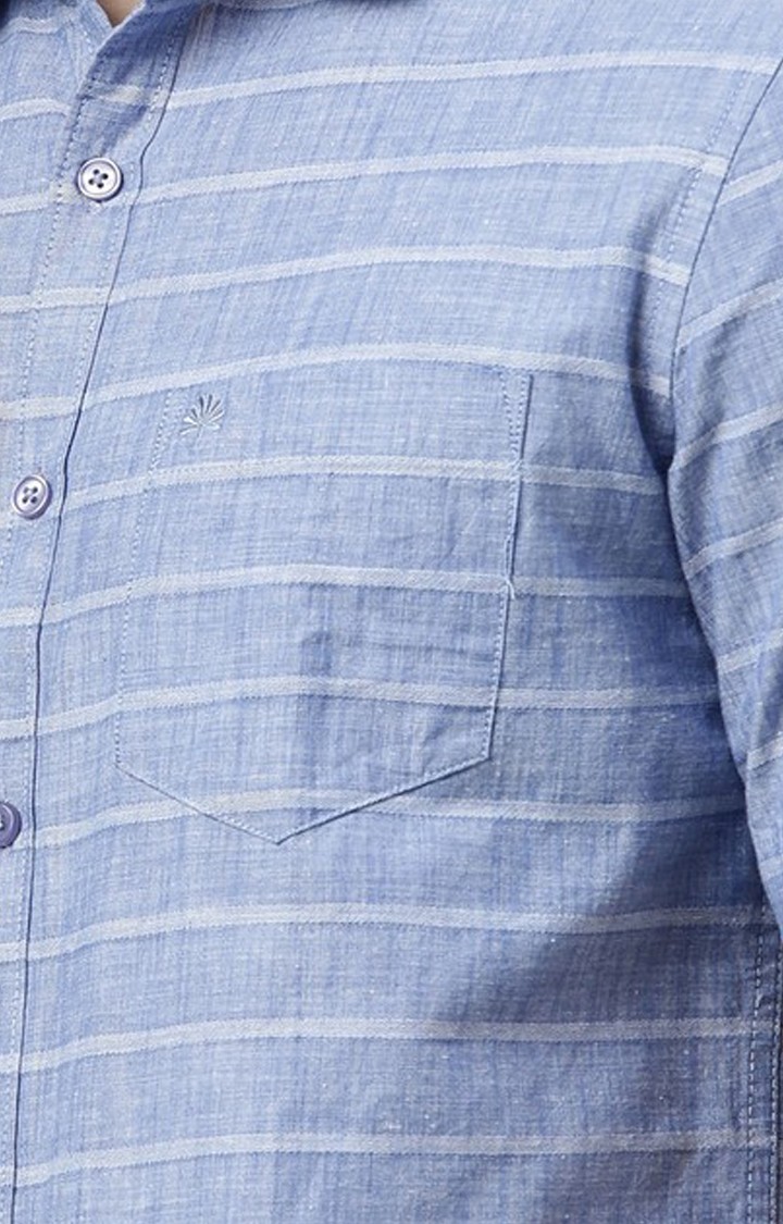 Men's Blue Cotton Striped Casual Shirt