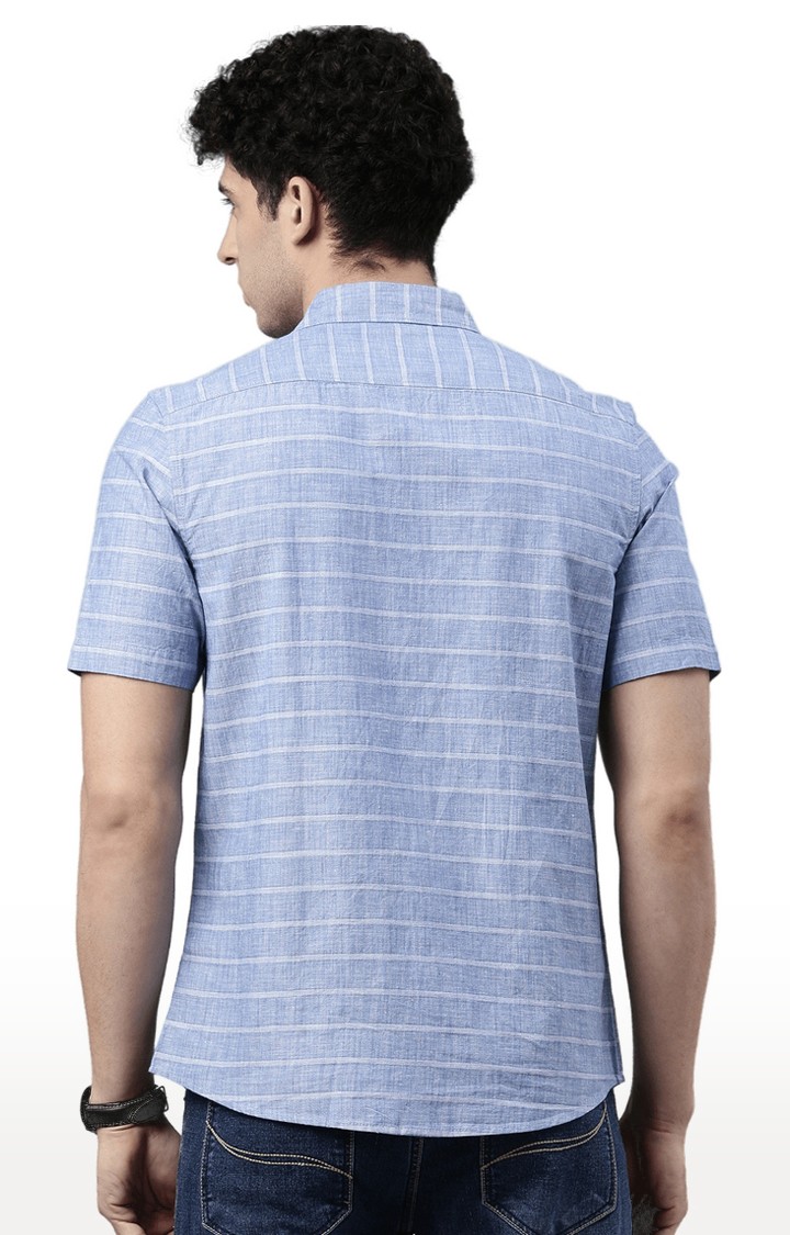 Men's Blue Cotton Striped Casual Shirt