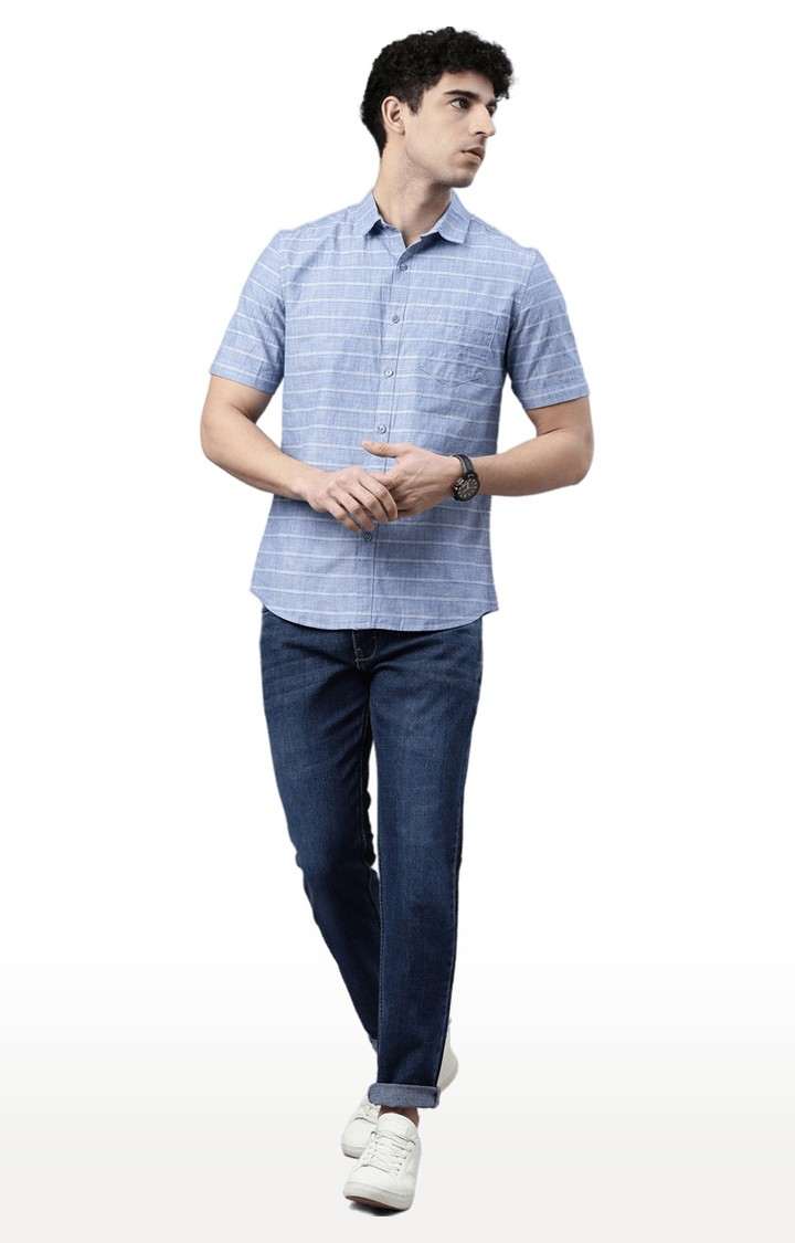 Men's Blue Cotton Striped Casual Shirt