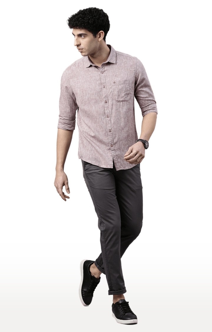 Chennis | Men's Brown Linen Solid Casual Shirt 1