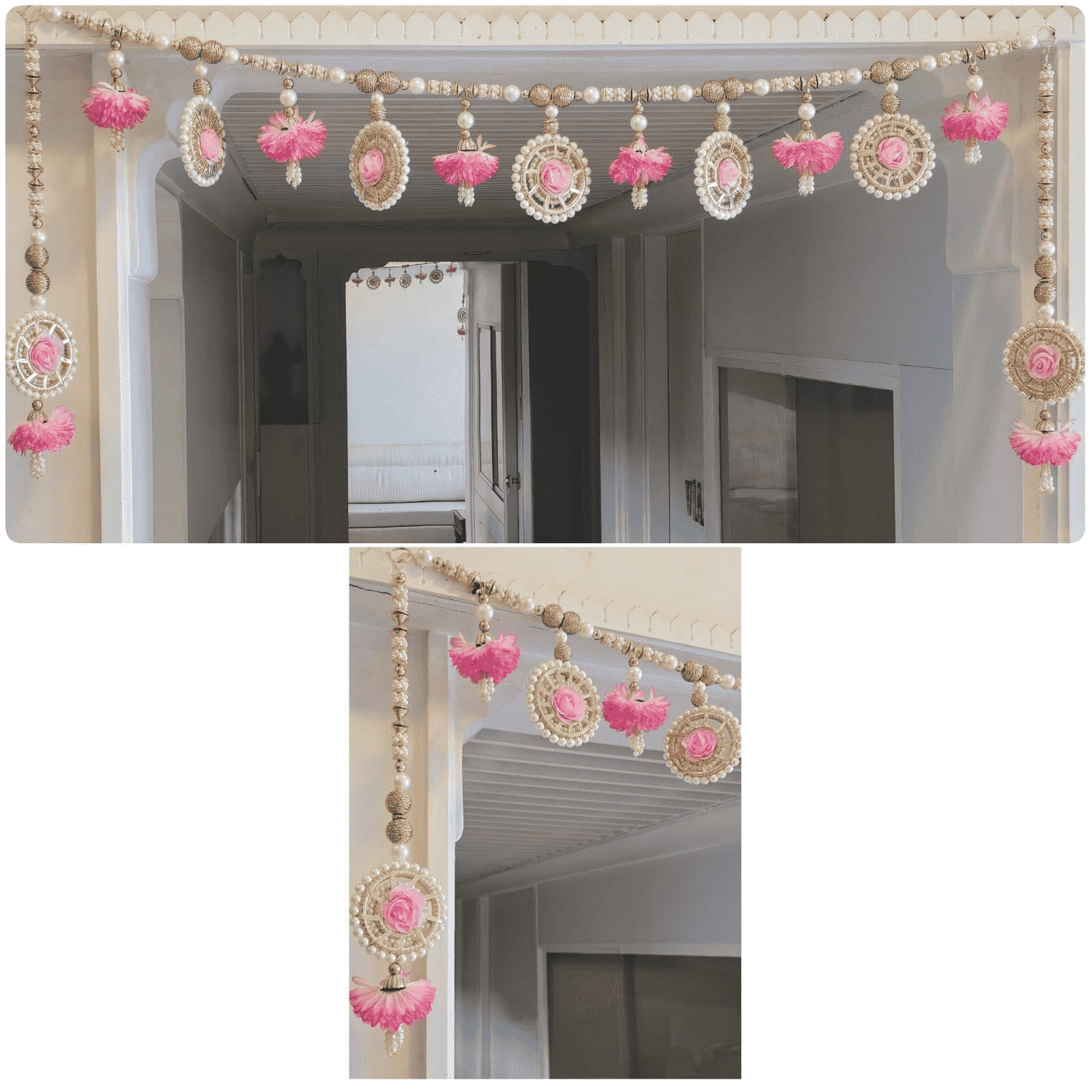 Bandarwal with flowers and pearls rings