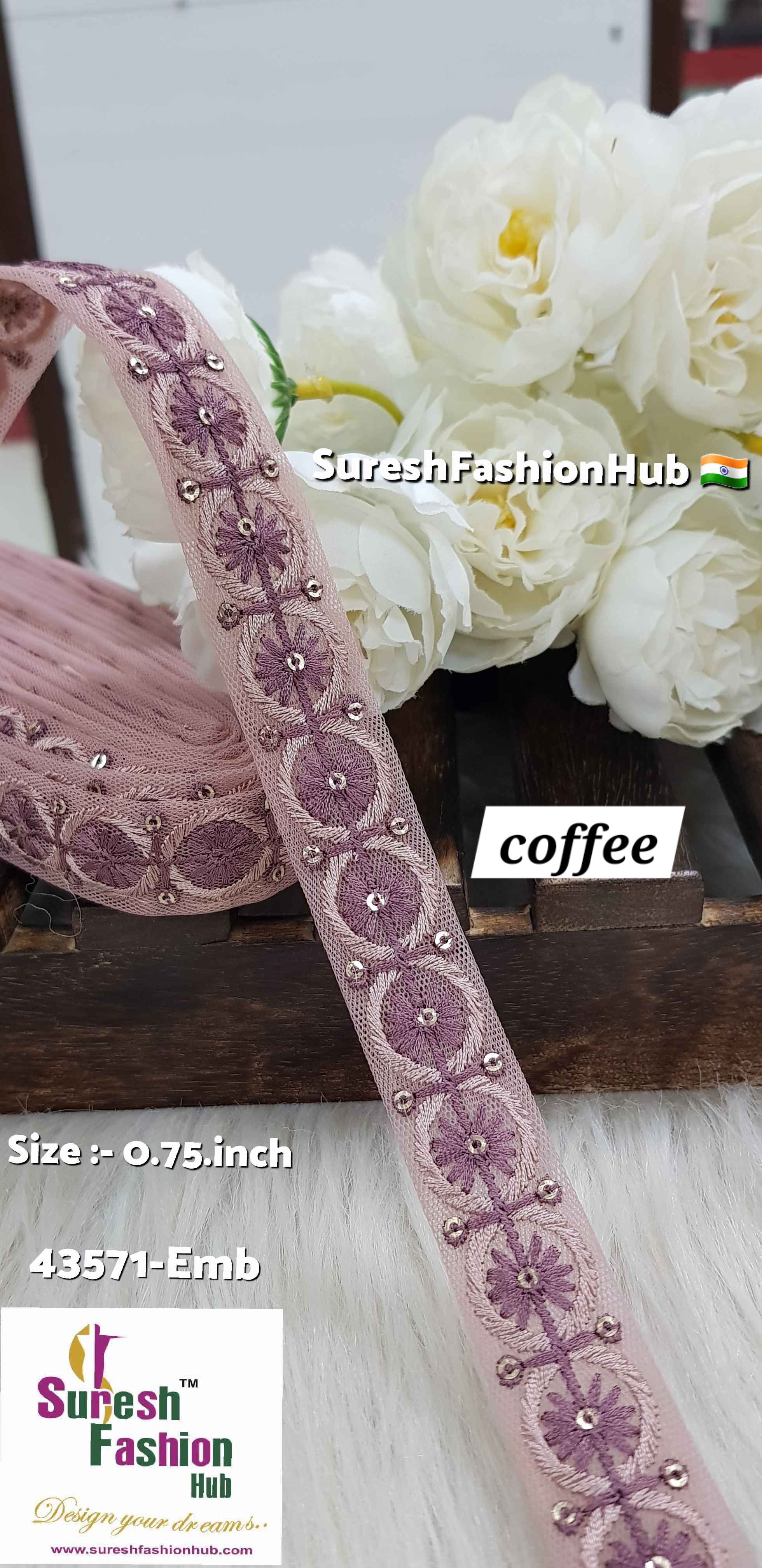 Coffee Color Floral Circles Embroidery Lace