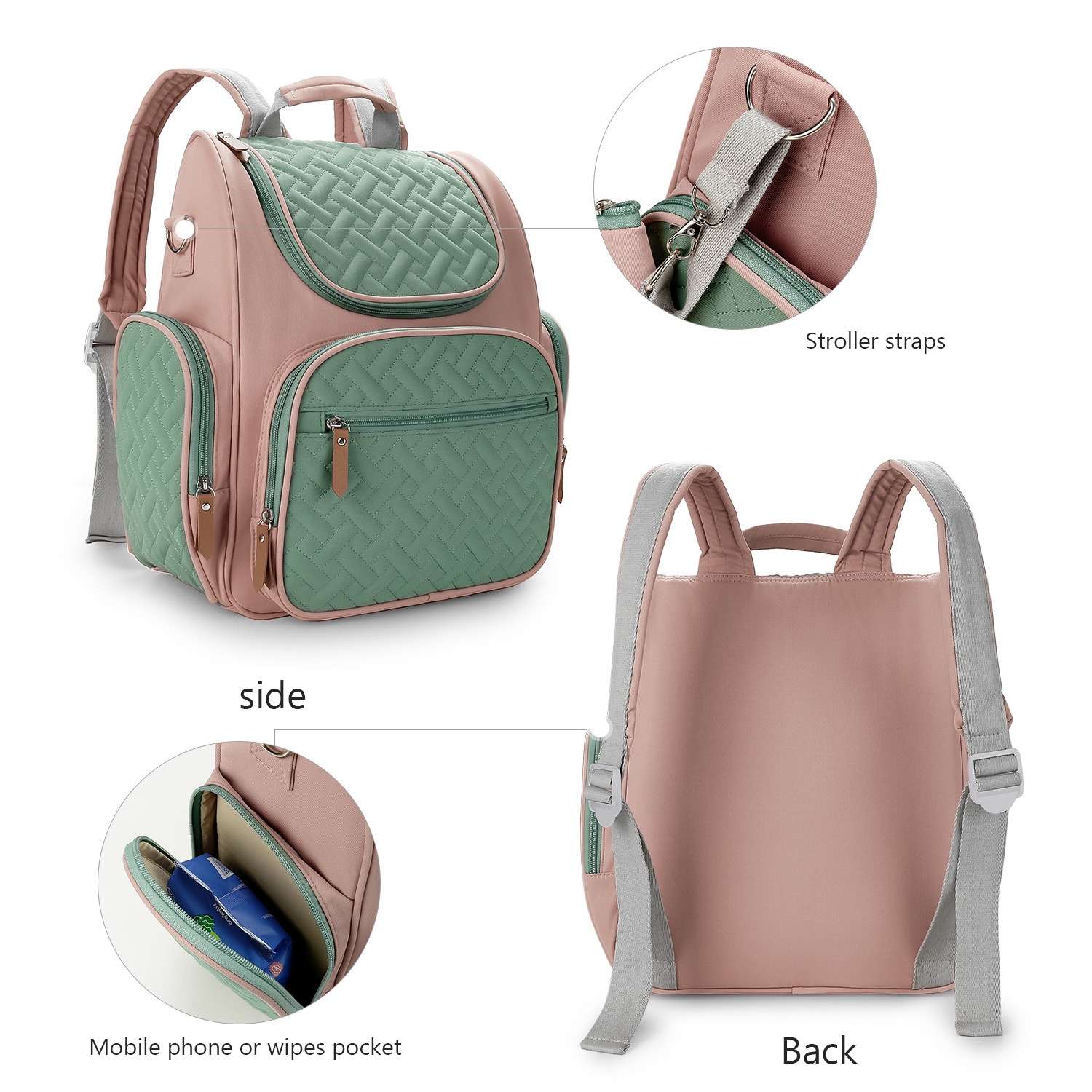 Blush and Breeze Quilted Diaper Bag