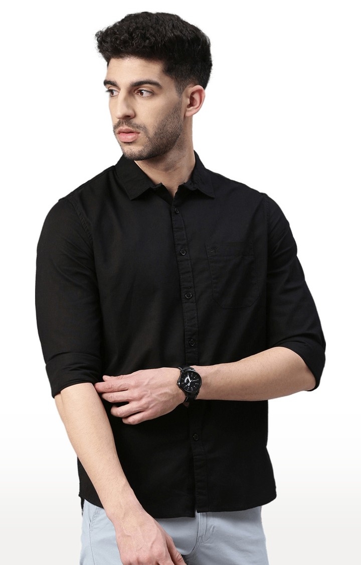 Chennis | Men's Black Cotton Solid Casual Shirt 2