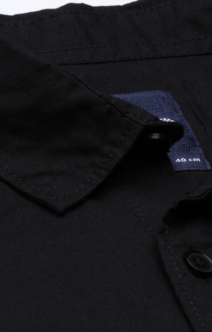 Chennis | Men's Black Cotton Solid Casual Shirt 4