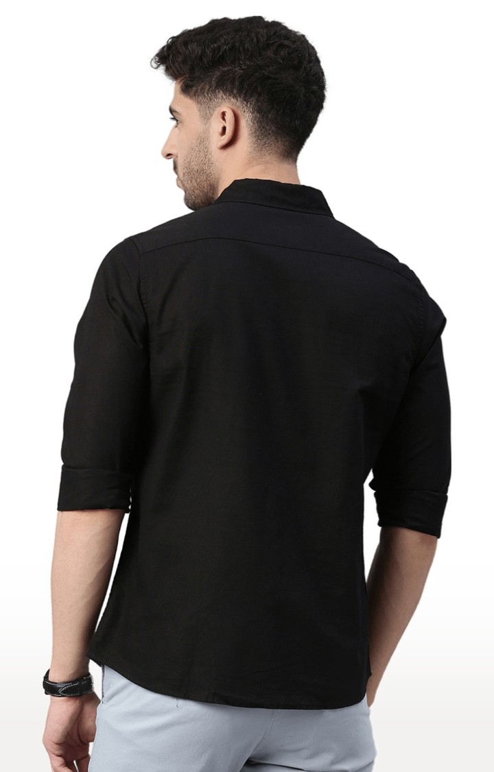 Chennis | Men's Black Cotton Solid Casual Shirt 3