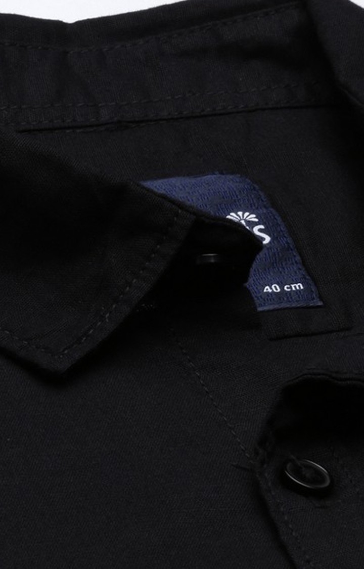 Chennis | Men's Black Cotton Solid Casual Shirt 4