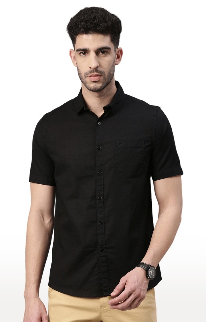 Chennis | Men's Black Cotton Solid Casual Shirt 0