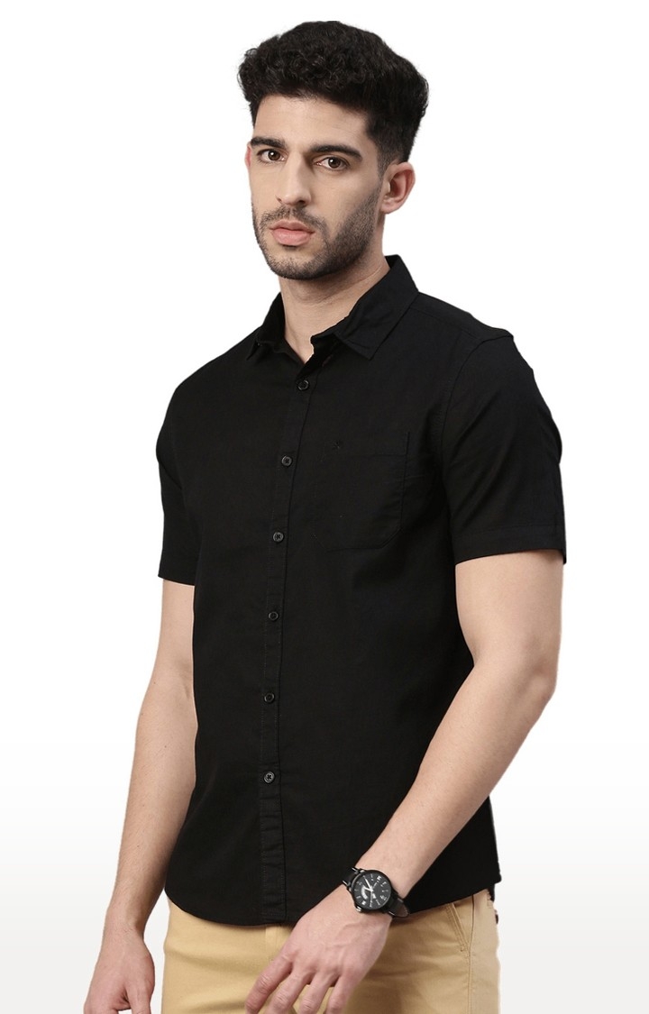 Chennis | Men's Black Cotton Solid Casual Shirt 1