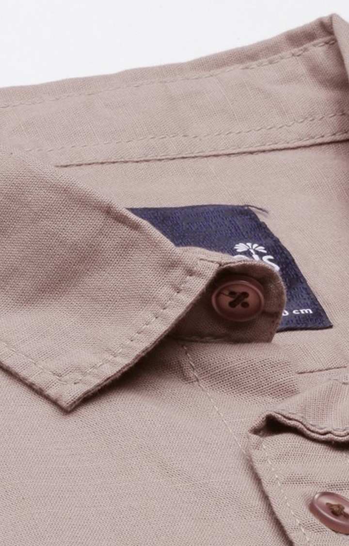 Men's Brown Cotton Solid Casual Shirt