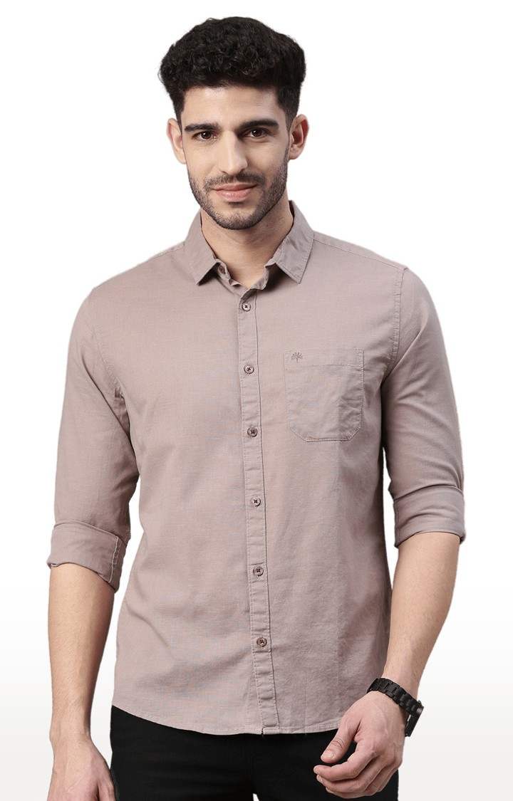 Men's Brown Cotton Solid Casual Shirt