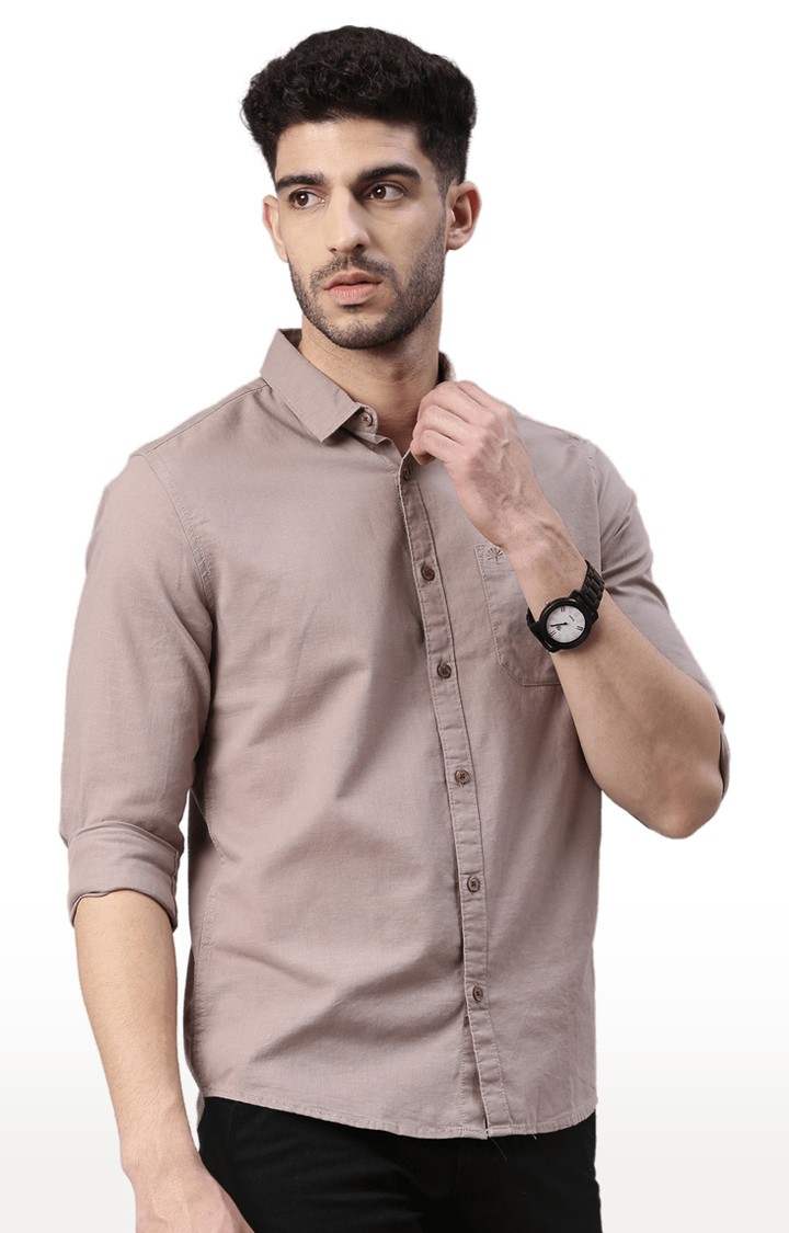 Men's Brown Cotton Solid Casual Shirt