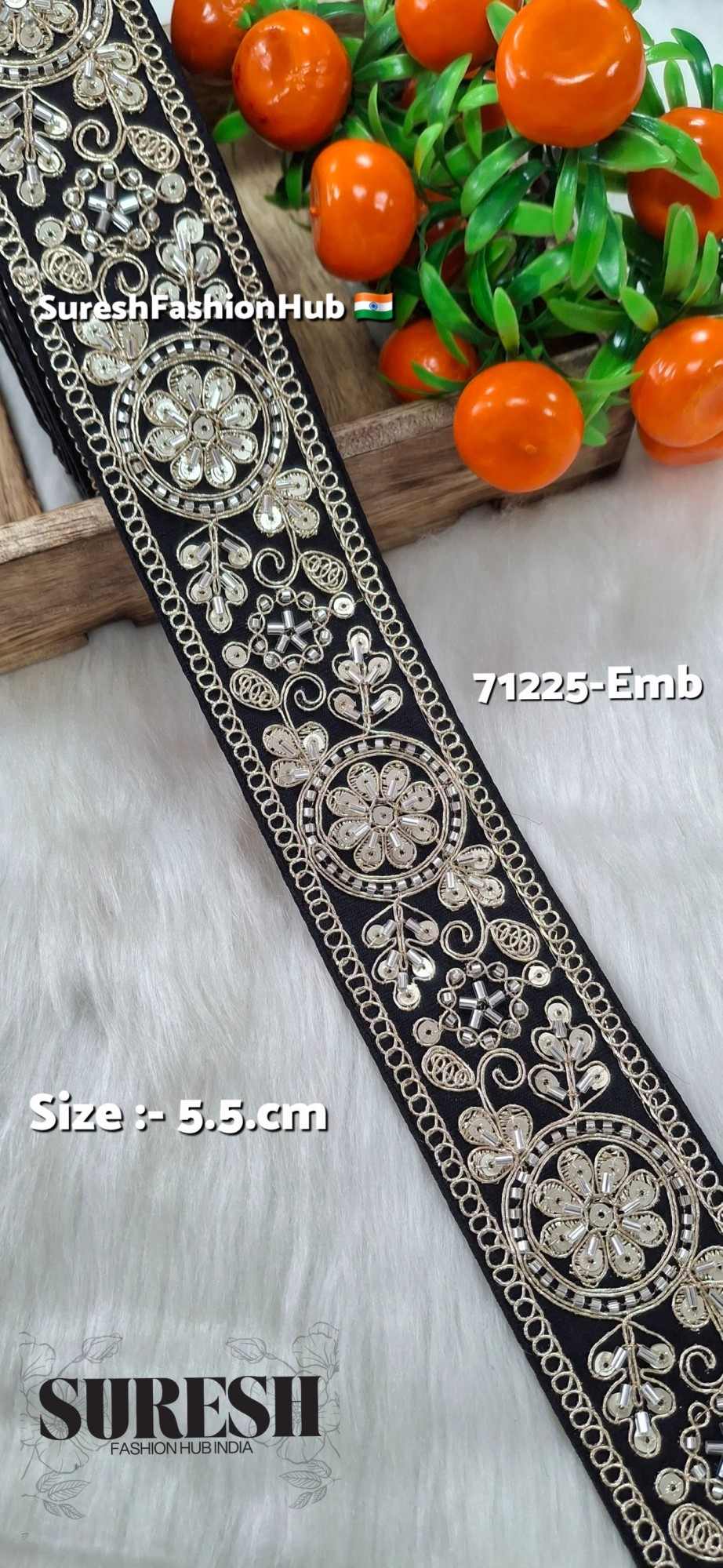 Black Floral Cutdana Bead Embroidery Lace – Design No. 71225-Emb