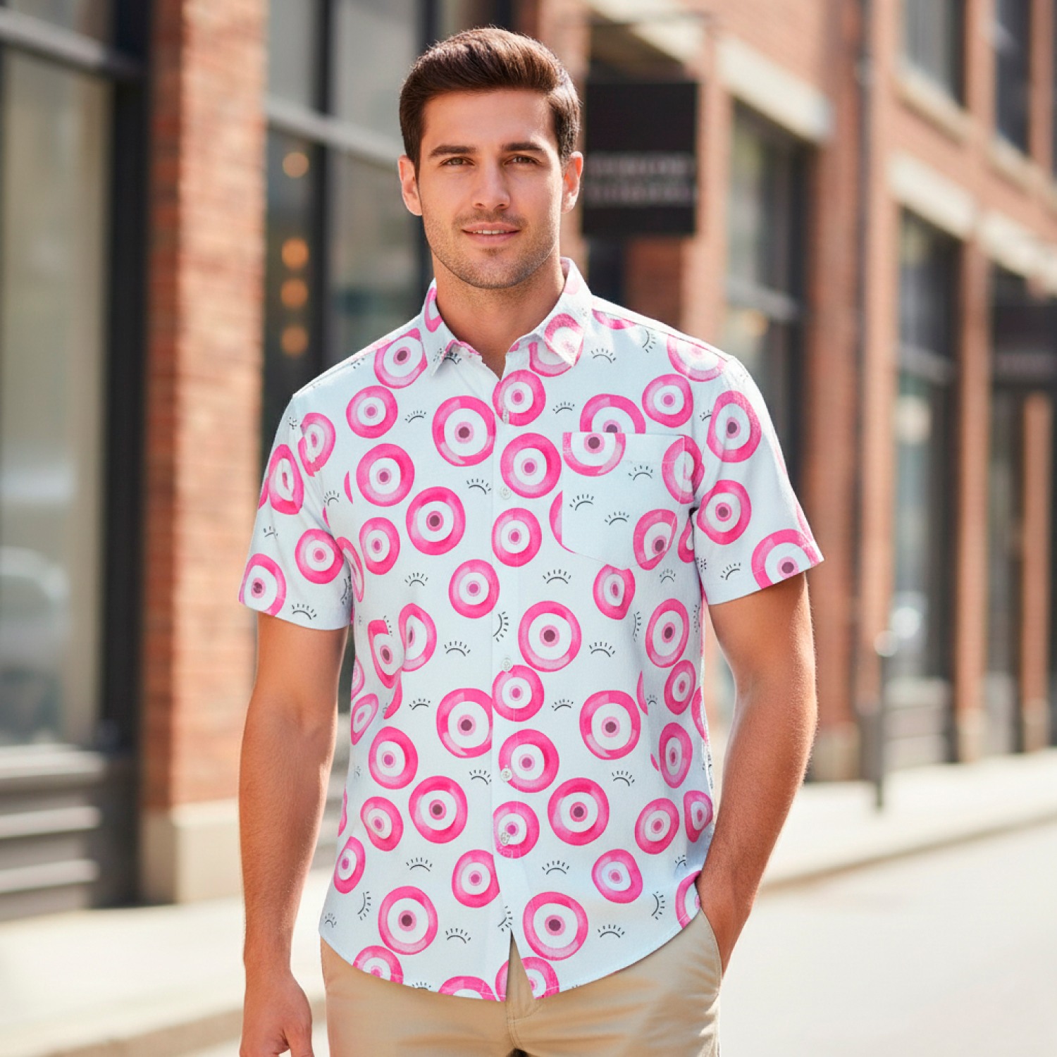 Ezra | Ezra Pink Lucky Polyester Blend Shirt for Men & Women