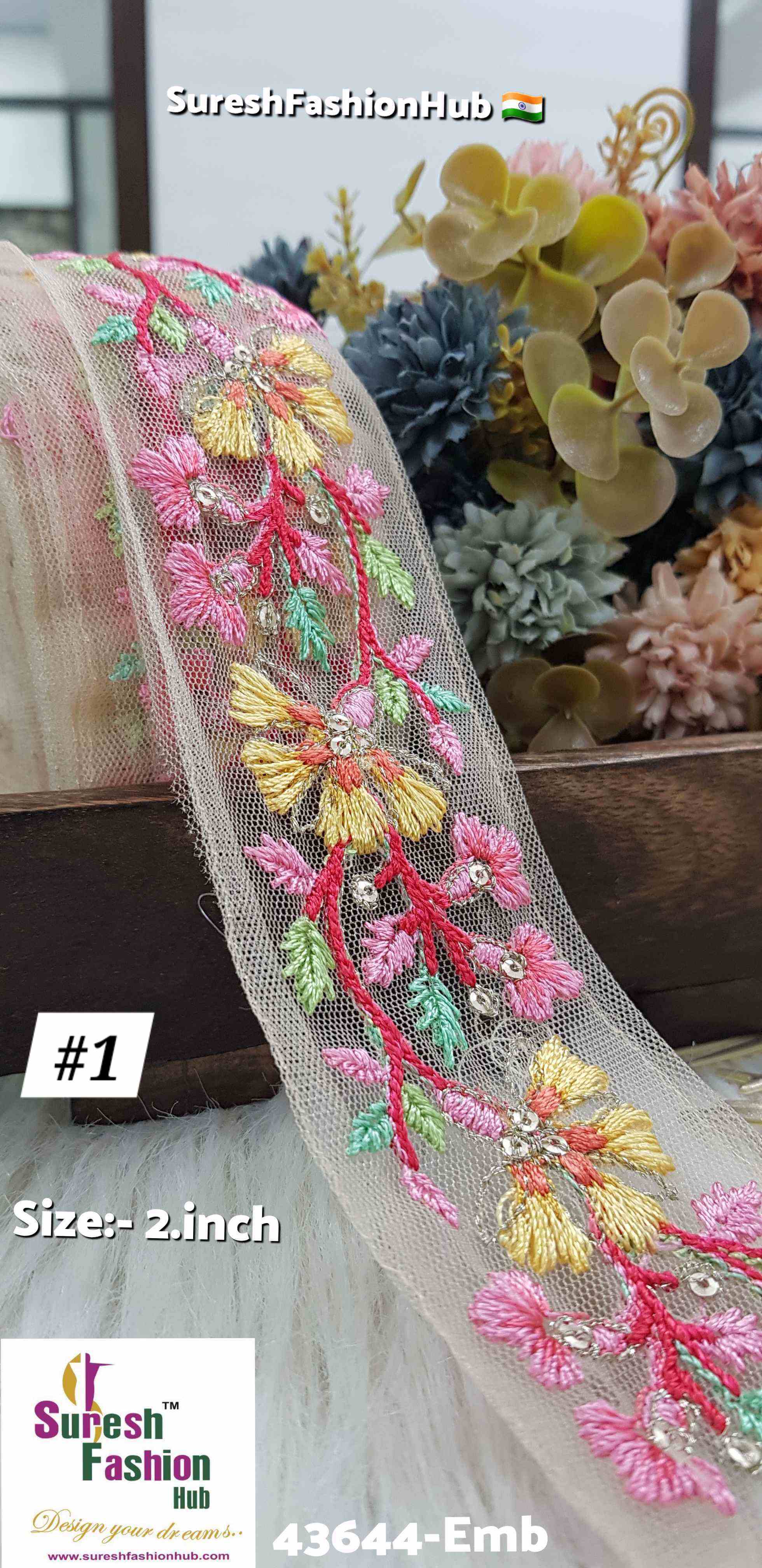 Multicolor Floral Embroidered Trim