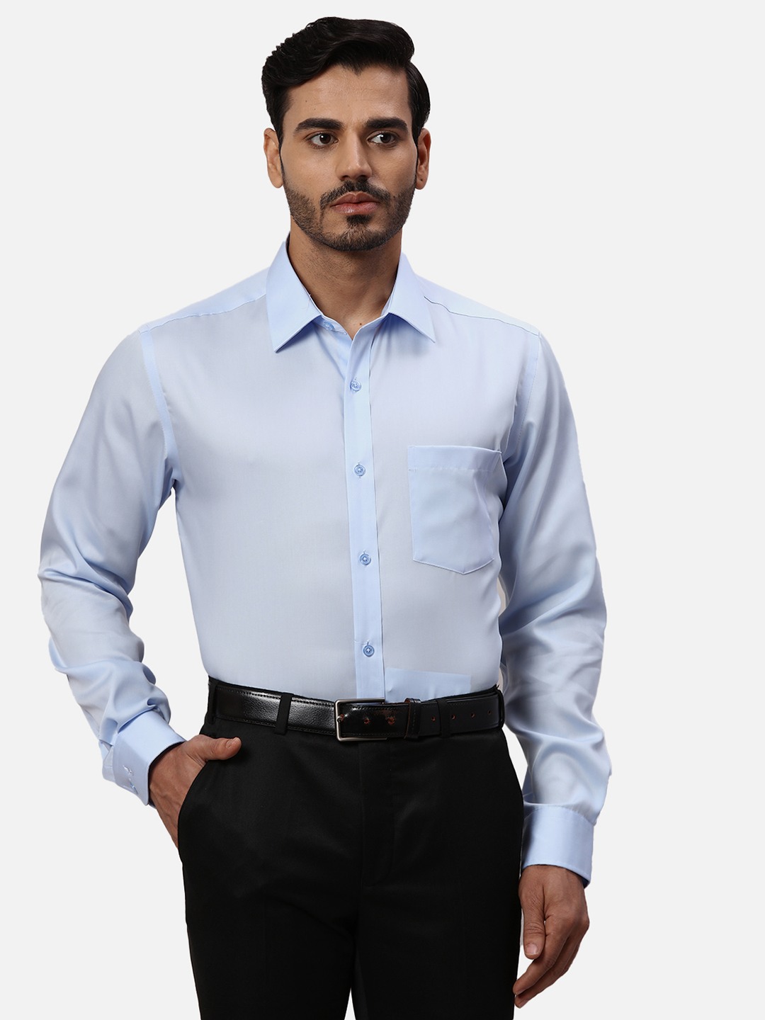 Men Regular Fit Solid Light Blue Shirt