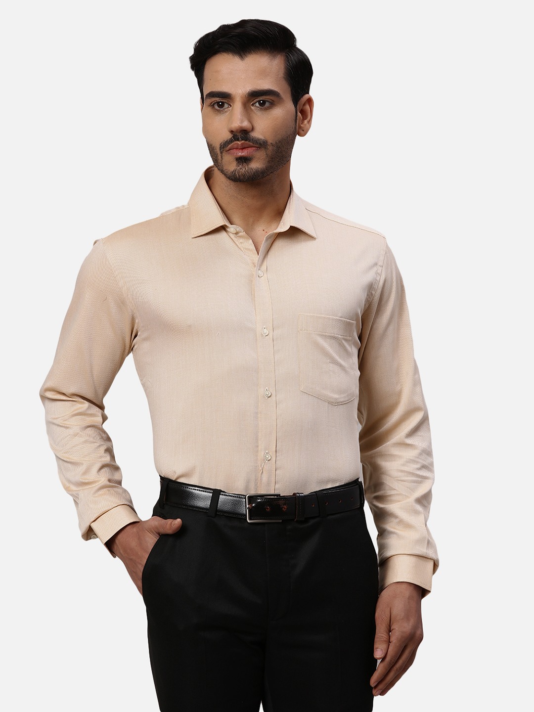 Men Slim Fit Woven Design Medium Orange Shirt