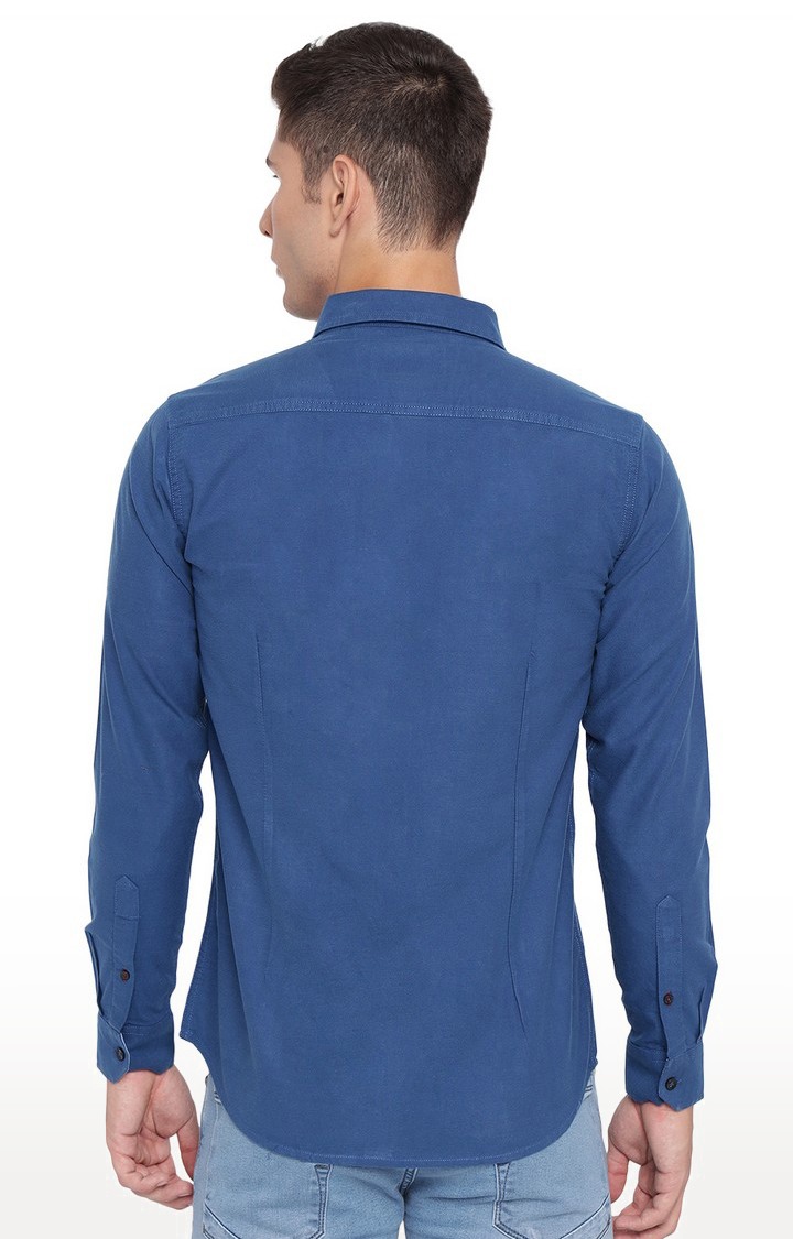 ECOM JBSO-PL-008 DARK BLUE Men's Blue Cotton Solid Semi Casual Shirts