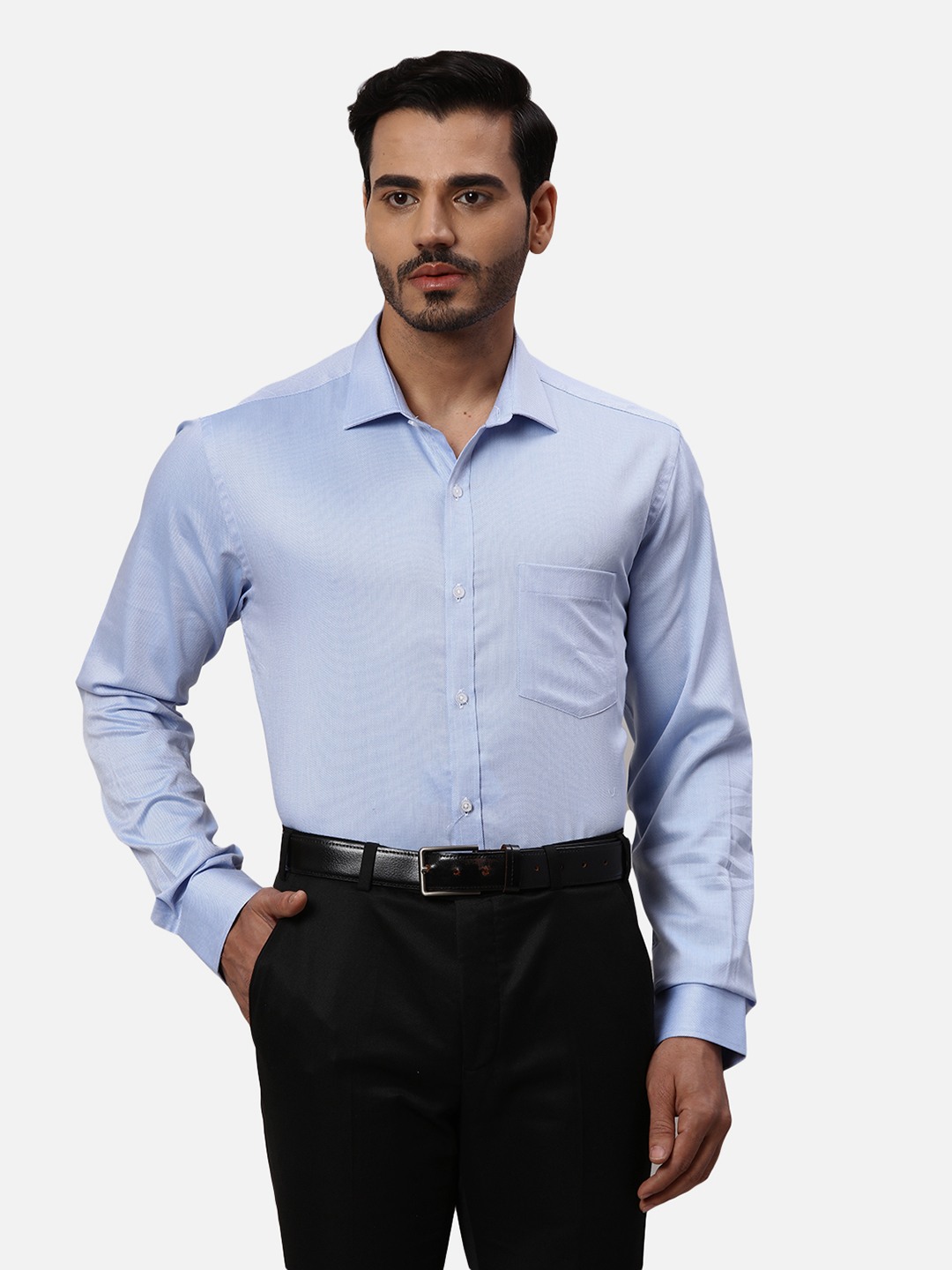 Men Slim Fit Woven Design Medium Blue Shirt