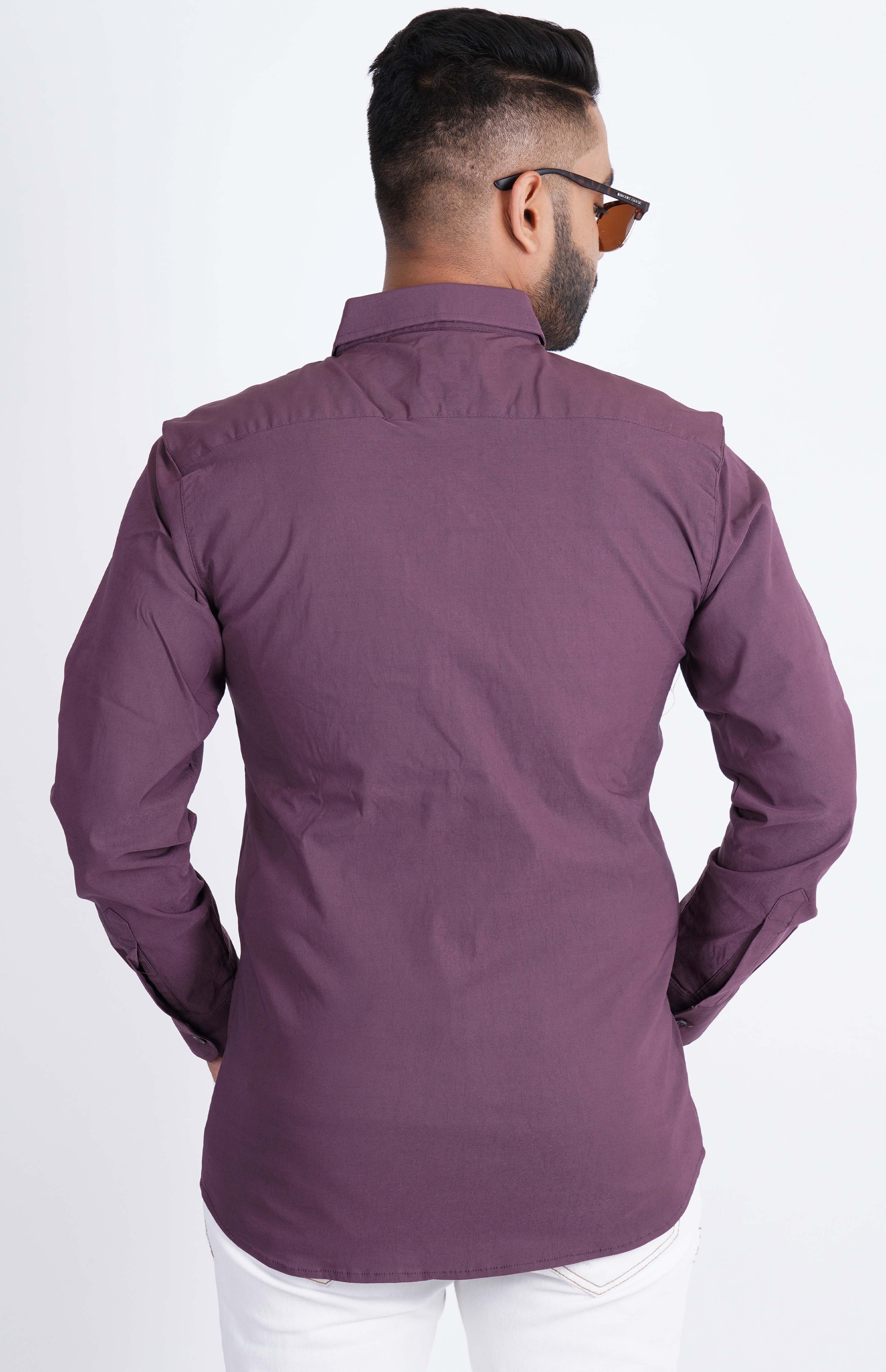 Plum Lycra Four way Stretchable Plain Shirt