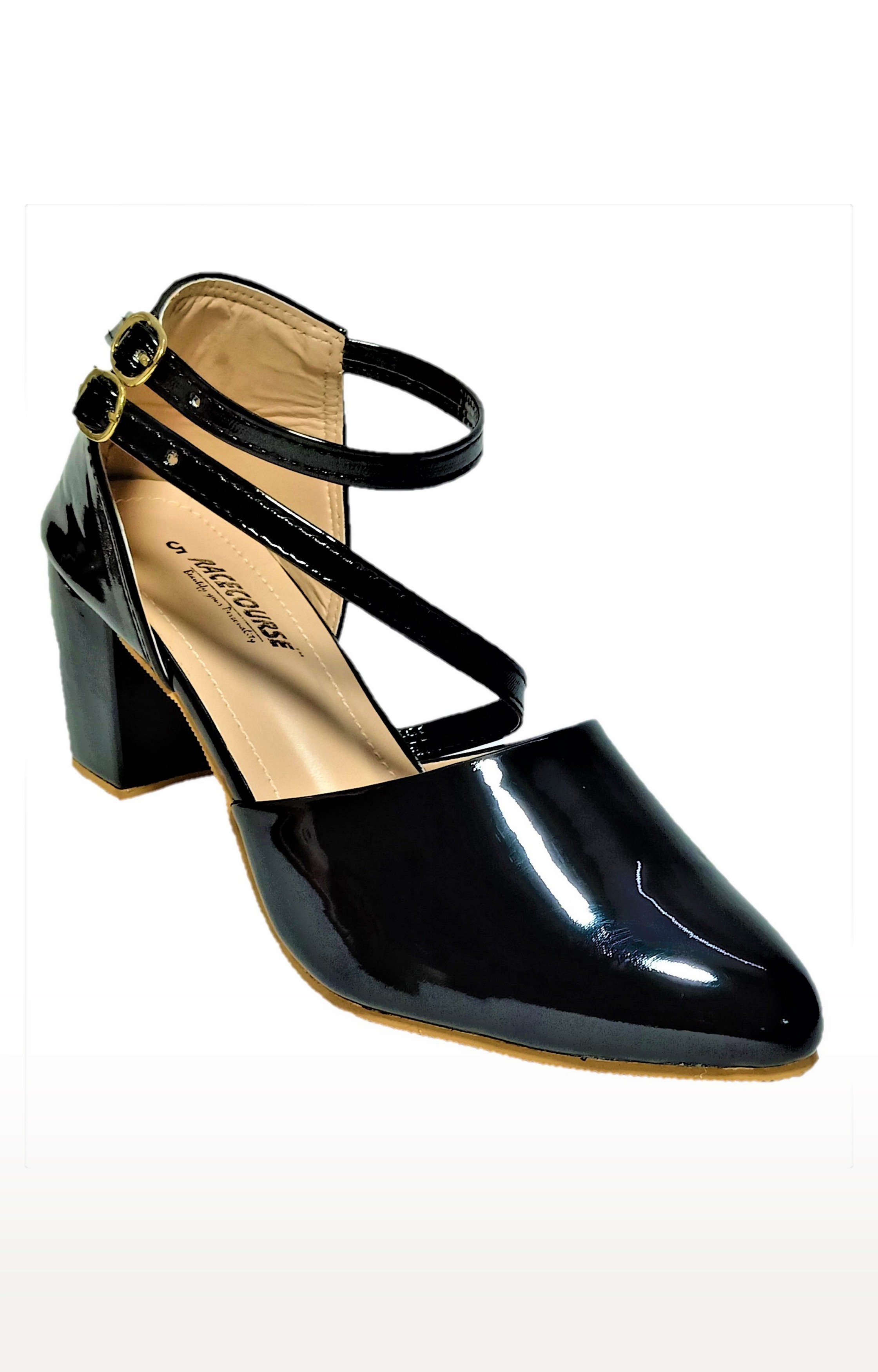 Racecourse Women s Block Heel High Bottom Patent Leather Full Shoe
