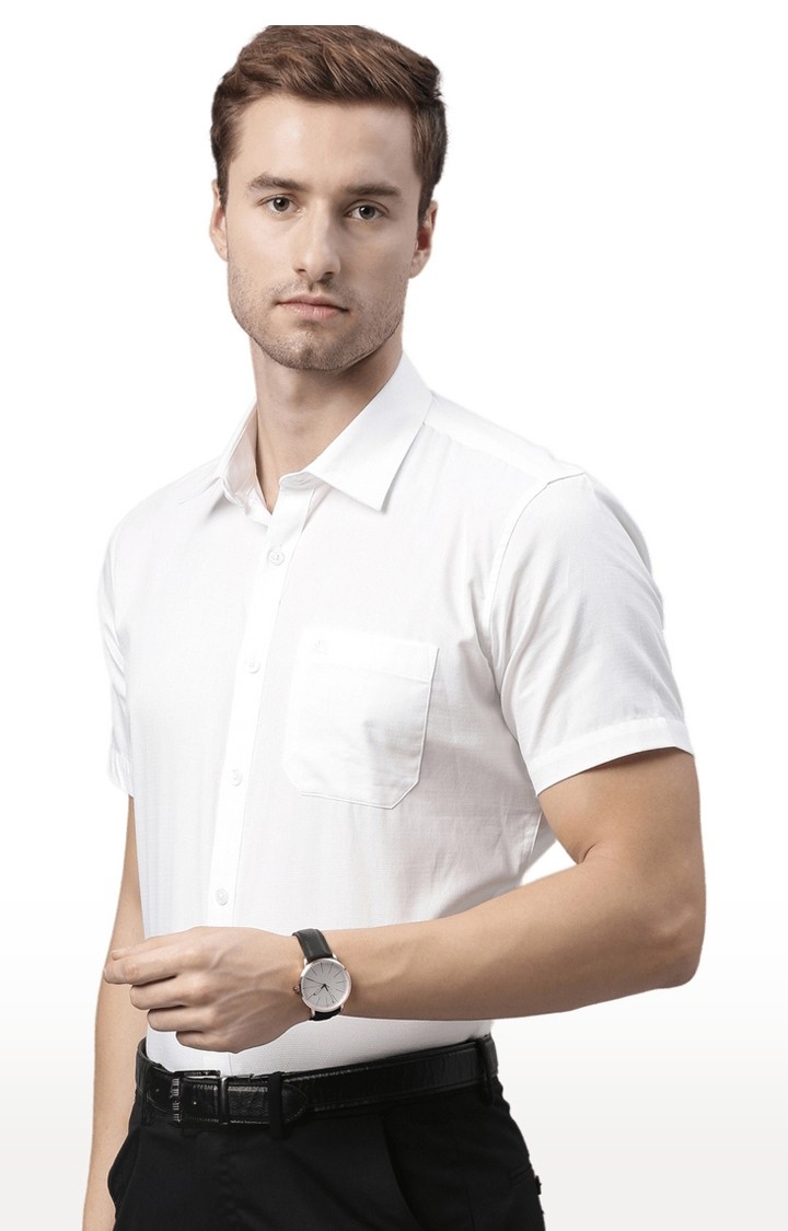 Chennis | Men's White Cotton Solid Formal Shirt 2