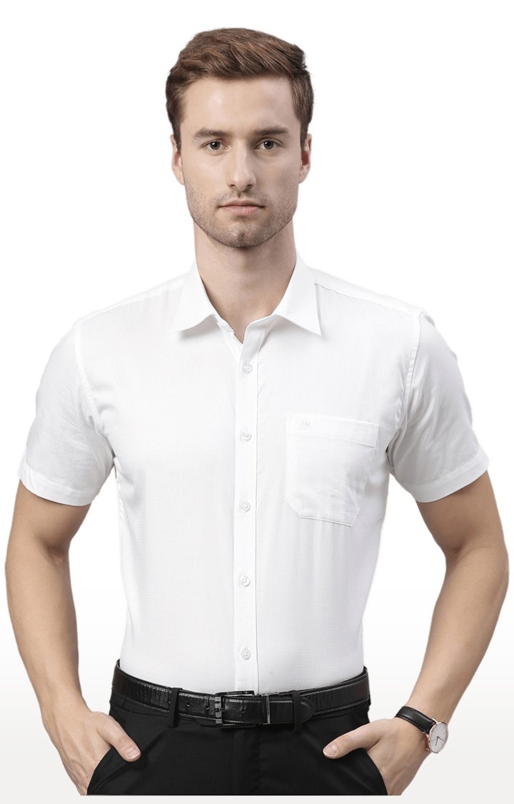 Chennis | Men's White Cotton Solid Formal Shirt 0