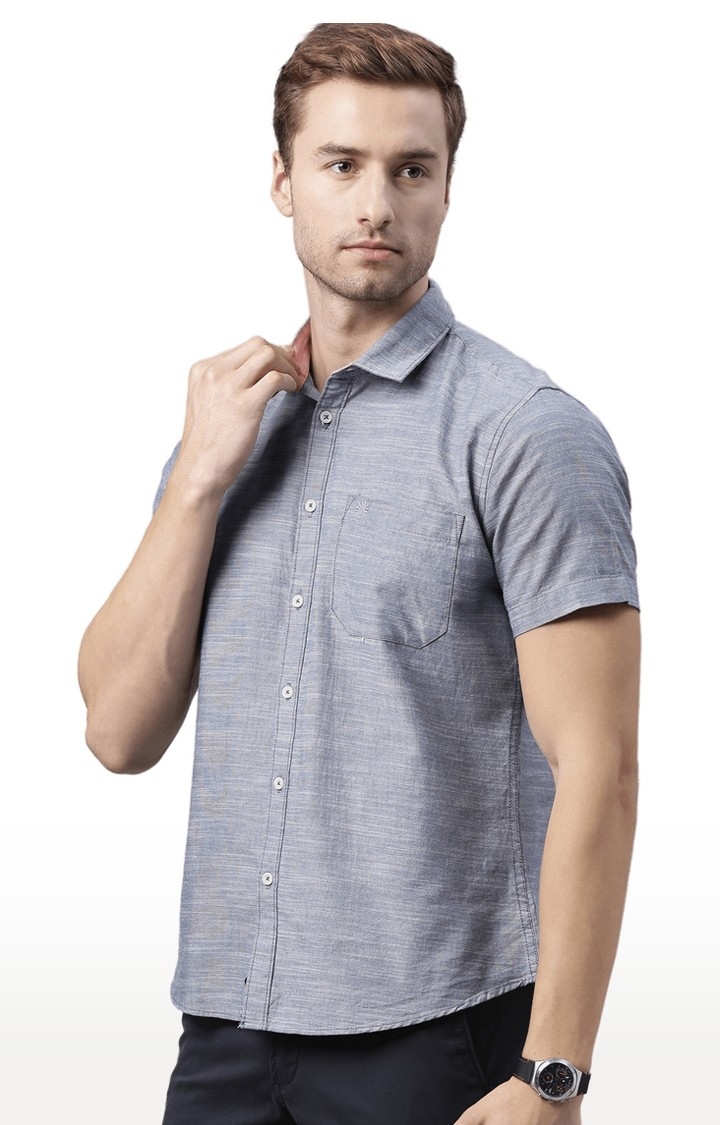 Chennis | Men's Navy Cotton Solid Casual Shirt 2