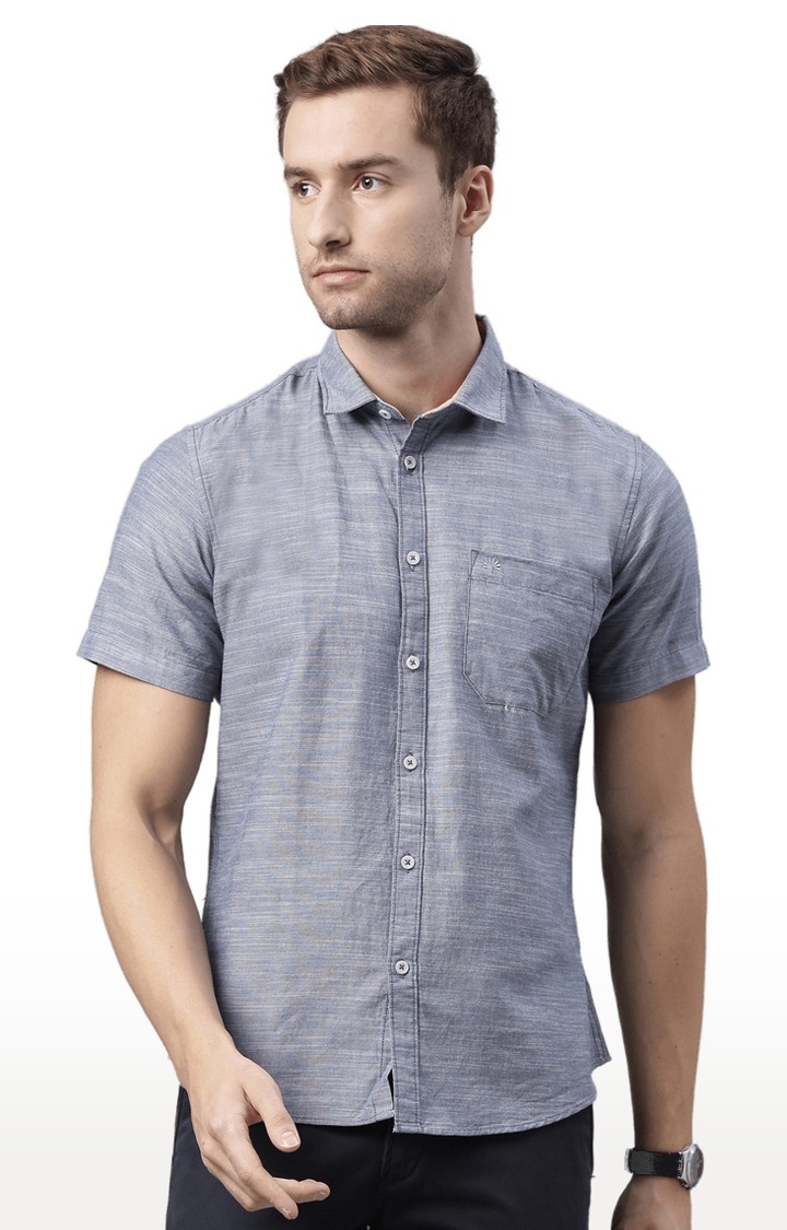 Chennis | Men's Navy Cotton Solid Casual Shirt 0