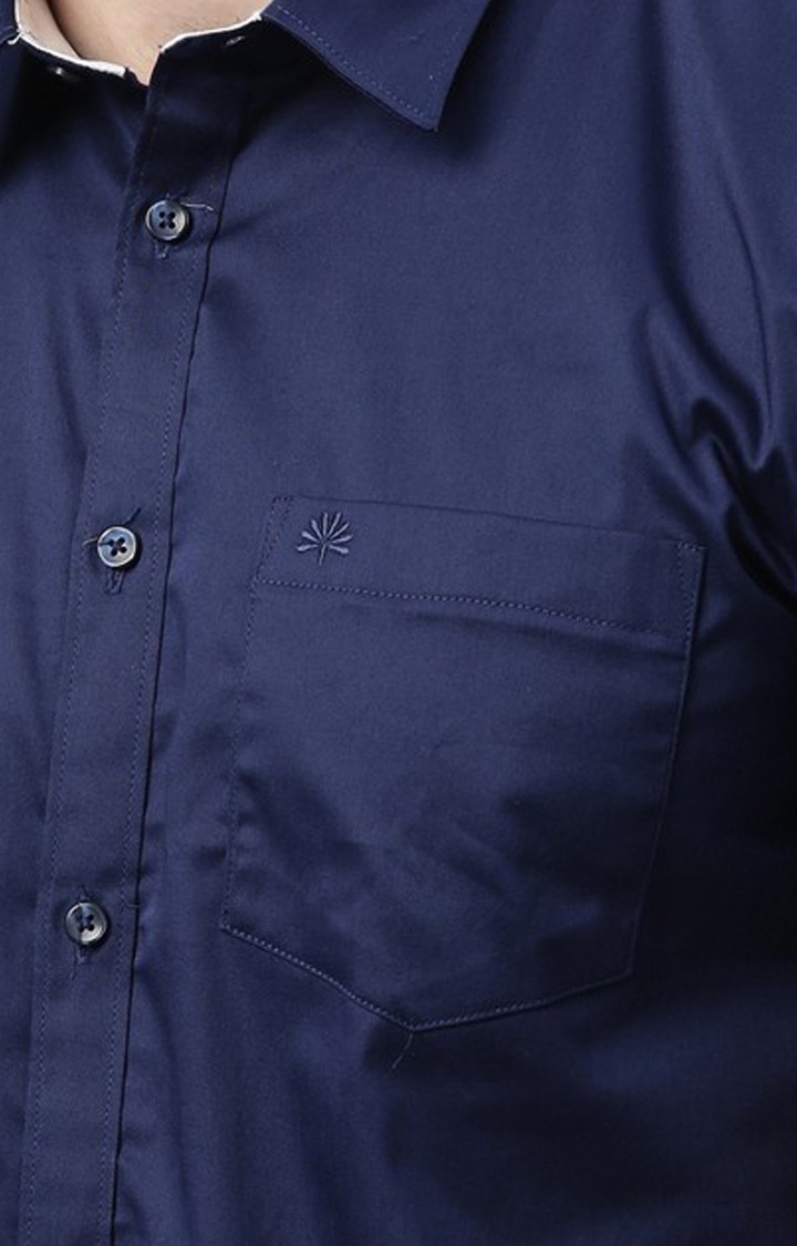 Chennis | Men's Blue Cotton Blend Solid Casual Shirt 4