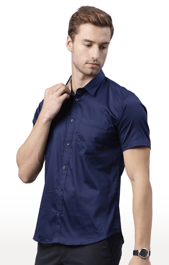 Chennis | Men's Blue Cotton Blend Solid Casual Shirt 2
