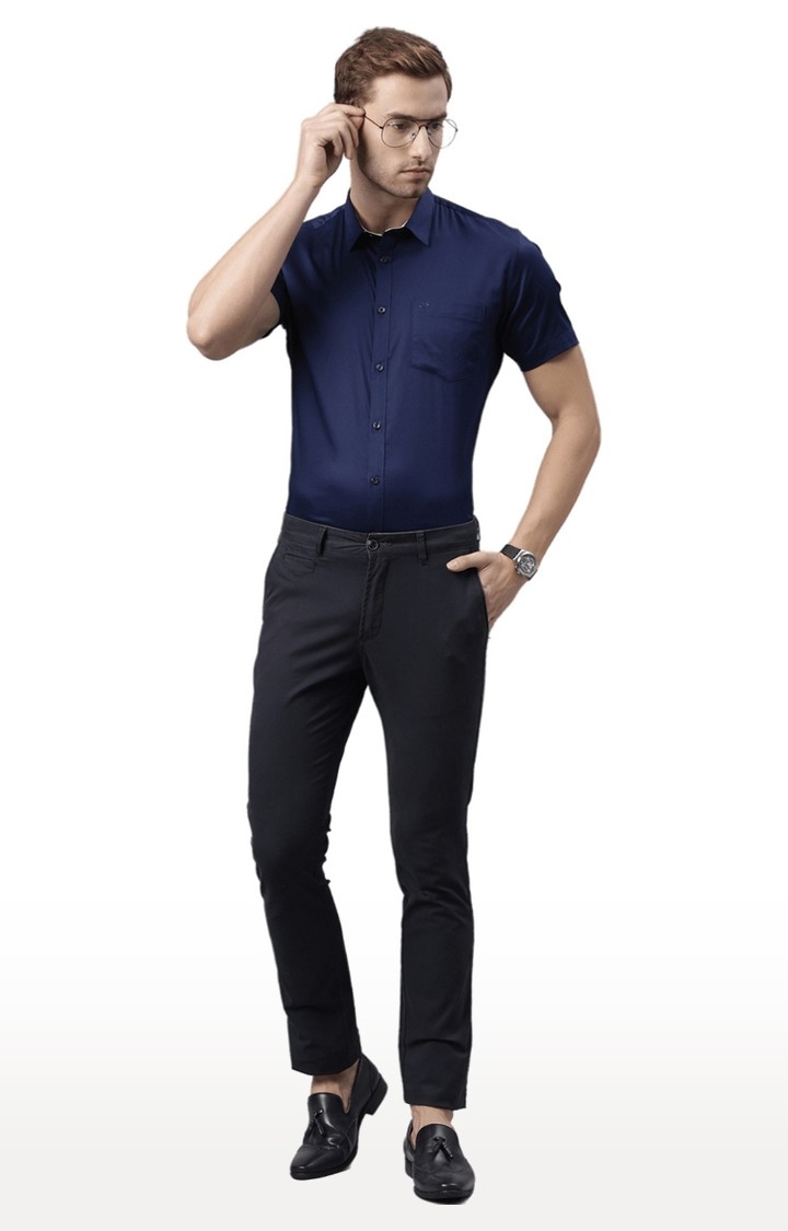 Chennis | Men's Blue Cotton Blend Solid Casual Shirt 1