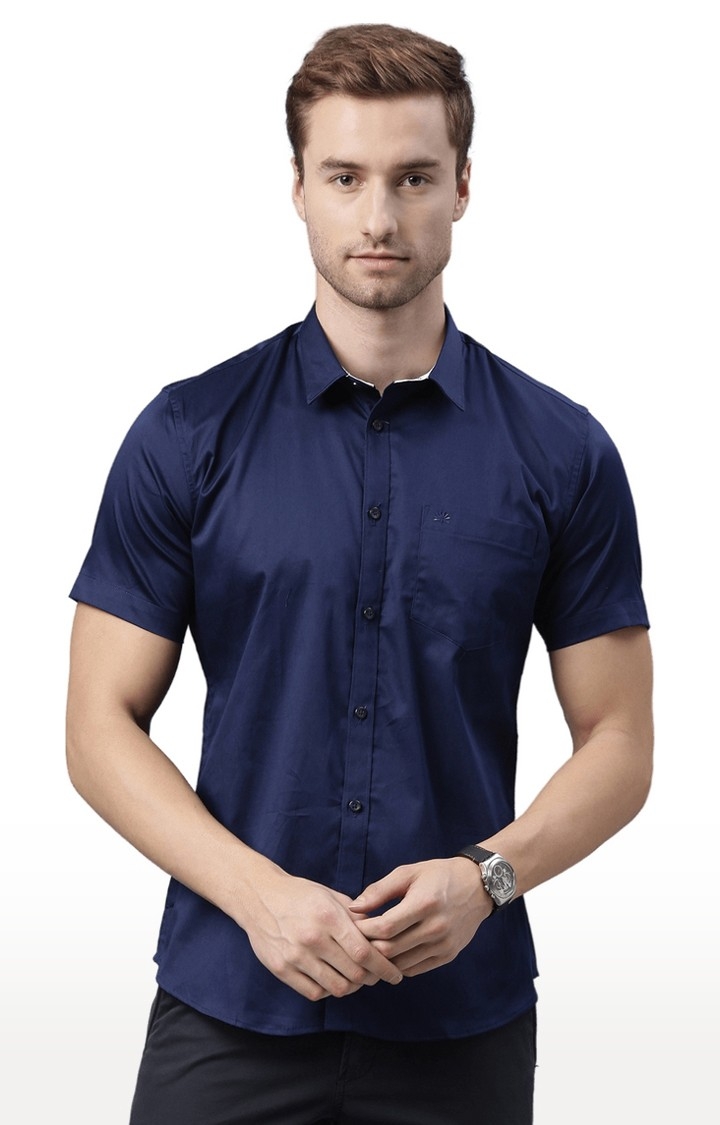 Chennis | Men's Blue Cotton Blend Solid Casual Shirt 0