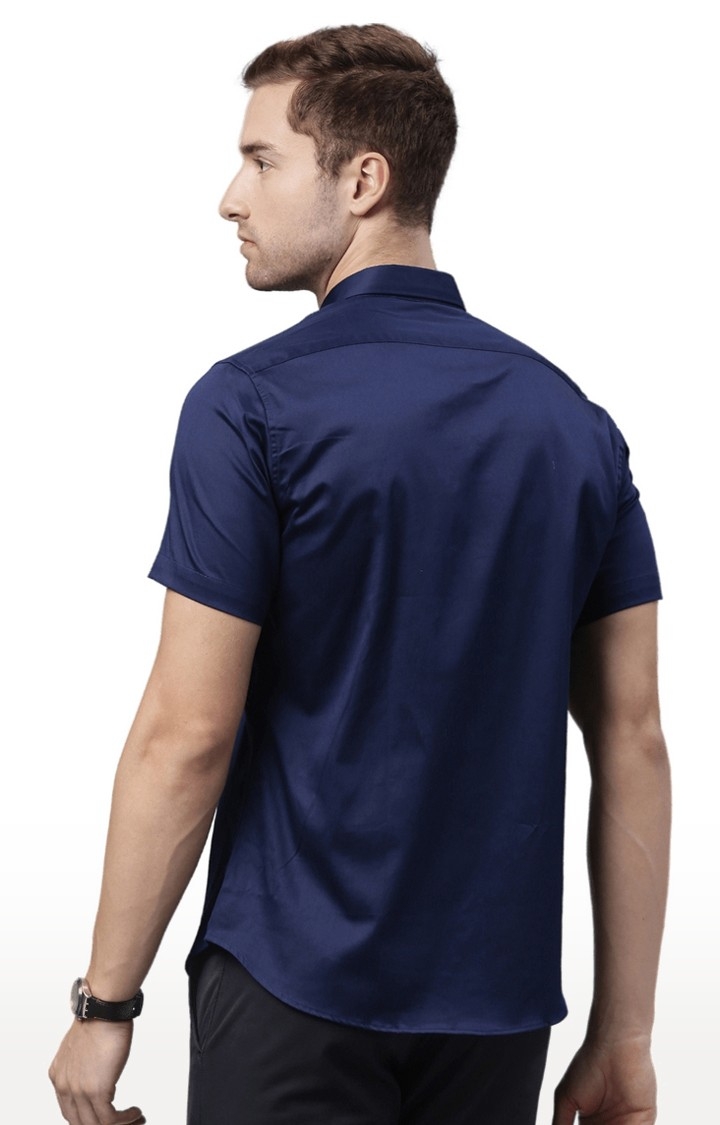 Chennis | Men's Blue Cotton Blend Solid Casual Shirt 3