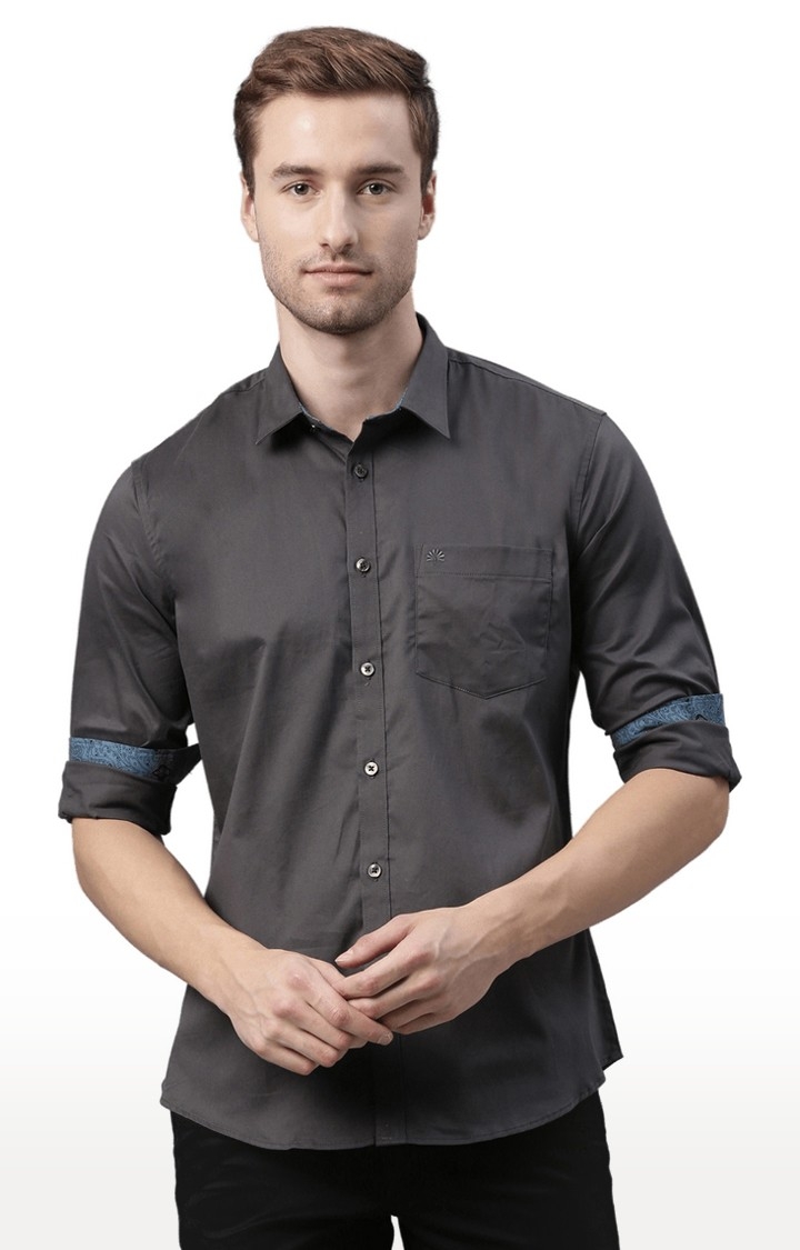 Chennis | Men's Grey Cotton Blend Solid Casual Shirt 0