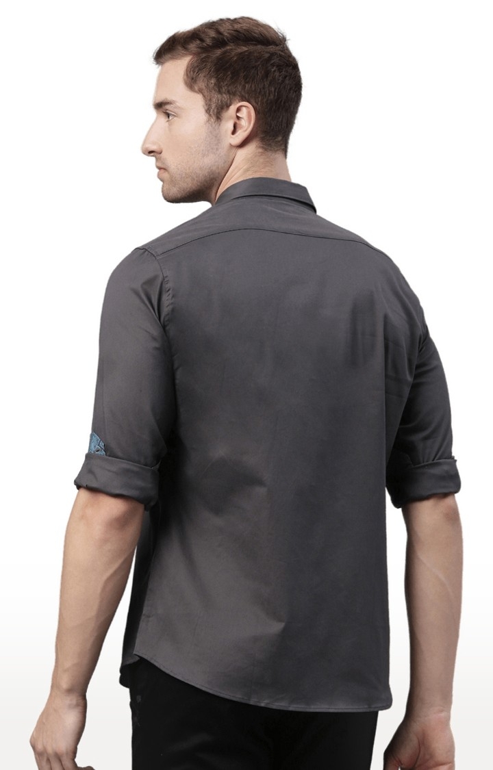 Chennis | Men's Grey Cotton Blend Solid Casual Shirt 3