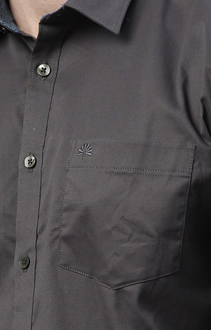 Chennis | Men's Grey Cotton Blend Solid Casual Shirt 4