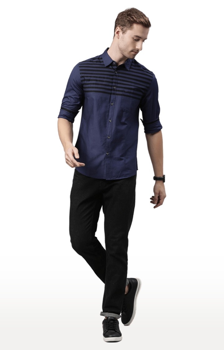 Chennis | Men's Blue Cotton Striped Casual Shirt 1