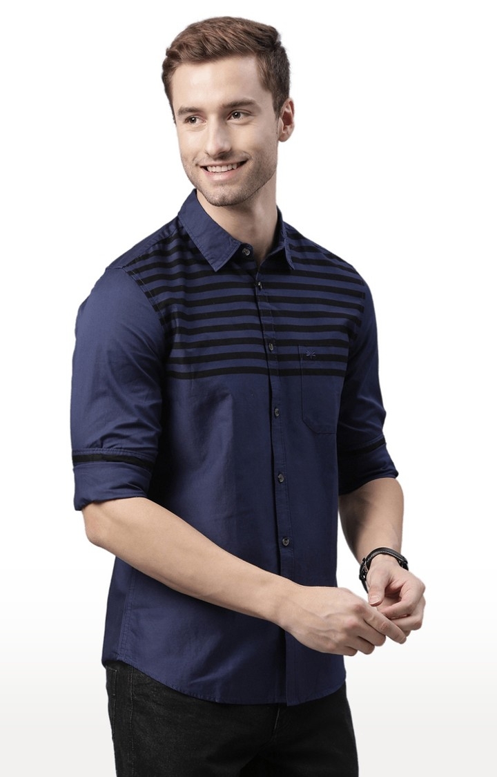 Chennis | Men's Blue Cotton Striped Casual Shirt 2