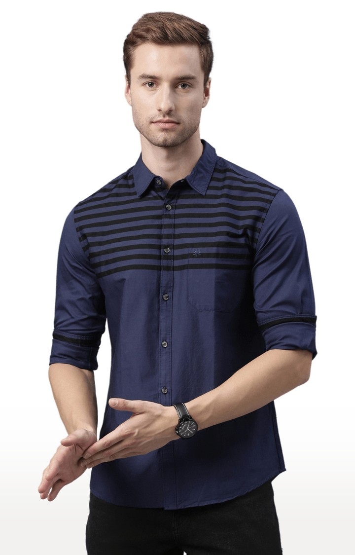 Chennis | Men's Blue Cotton Striped Casual Shirt 0